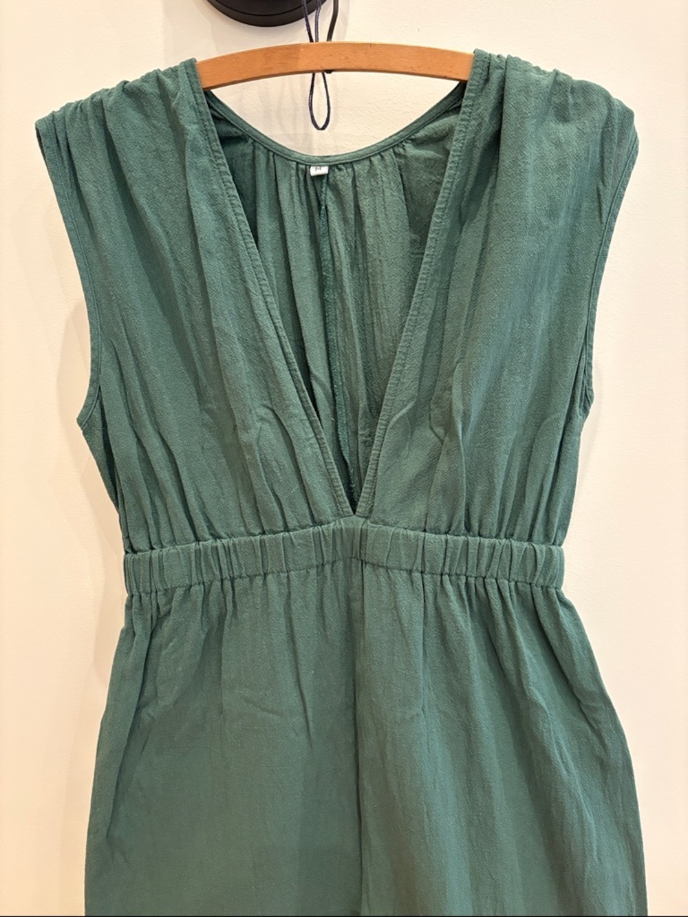 Green Cotton Deep V Dress - Picture 2 of 6